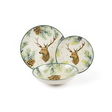 Nordic Deer 12 Piece Ceramic Dinnerware Set Service for 4